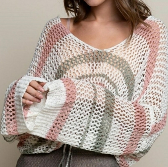 Multi Stripe Open Weave Sweater - Picture 4 of 6